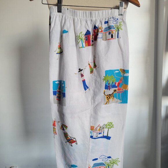 Marc Ware Hot Cotton Vintage Beach Graphic Print Linen Capri Pant (Size: 1X) - Picture 6 of 15